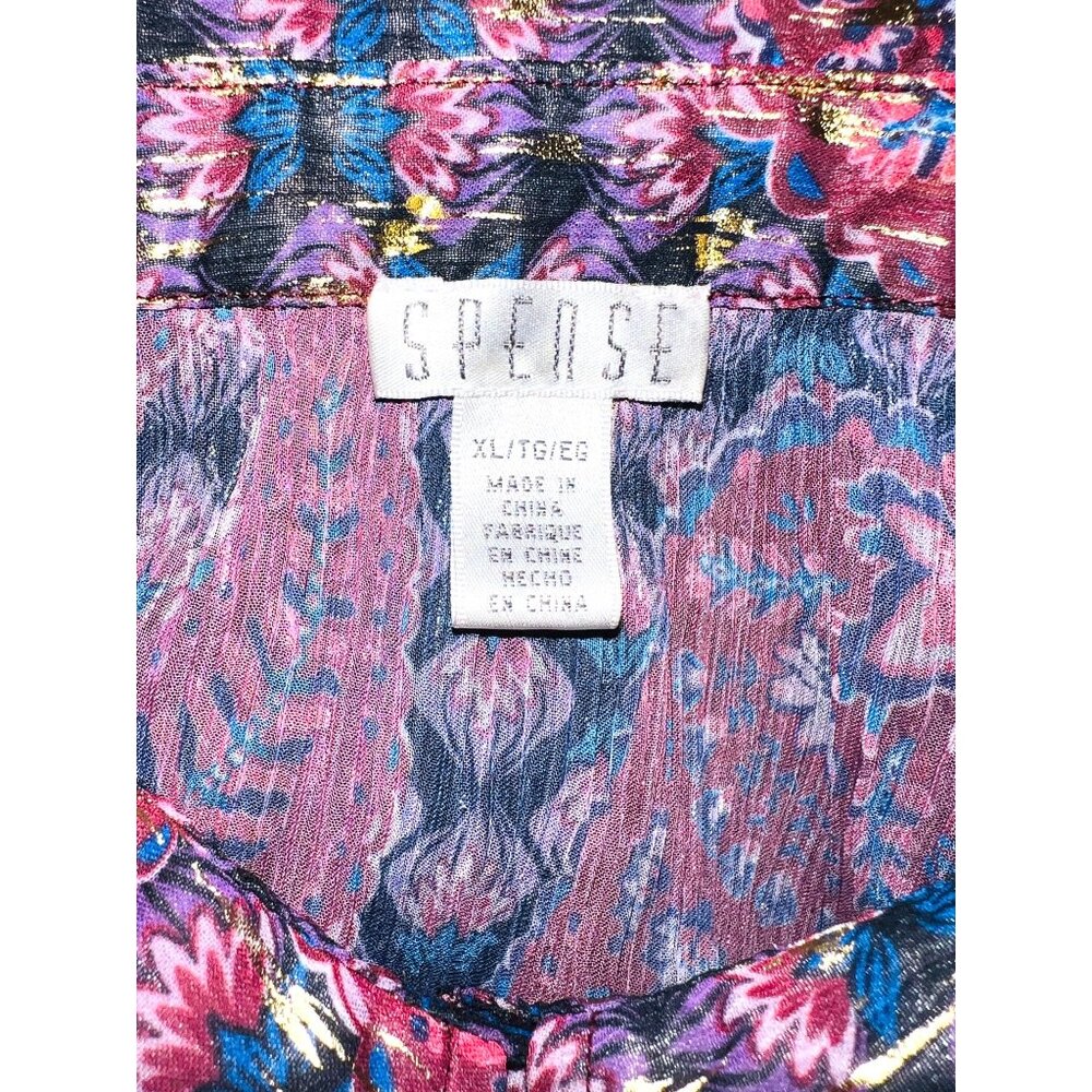 Spense Womens XL Floral Paisley Button-Up Blouse Long Sleeve Button Cuff - Picture 3 of 4